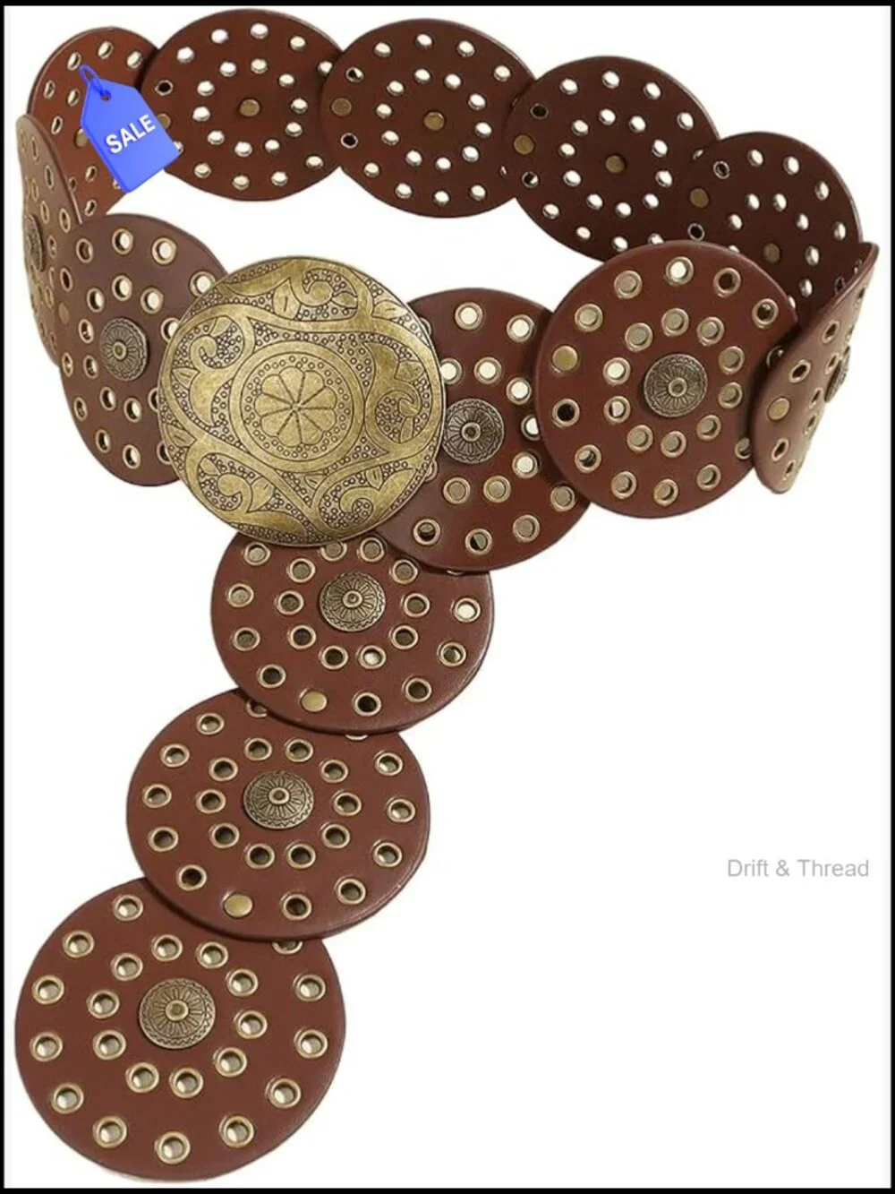Vintage Western Wide Disc Belt for Women - Chunky Hollow Concho Punk Waist Belt